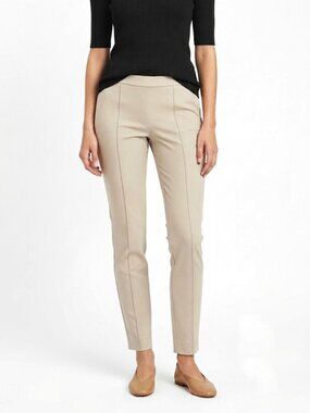 St. John Cotton Blend Flat Front Straight Leg Pants, Beige, Womens Size 4